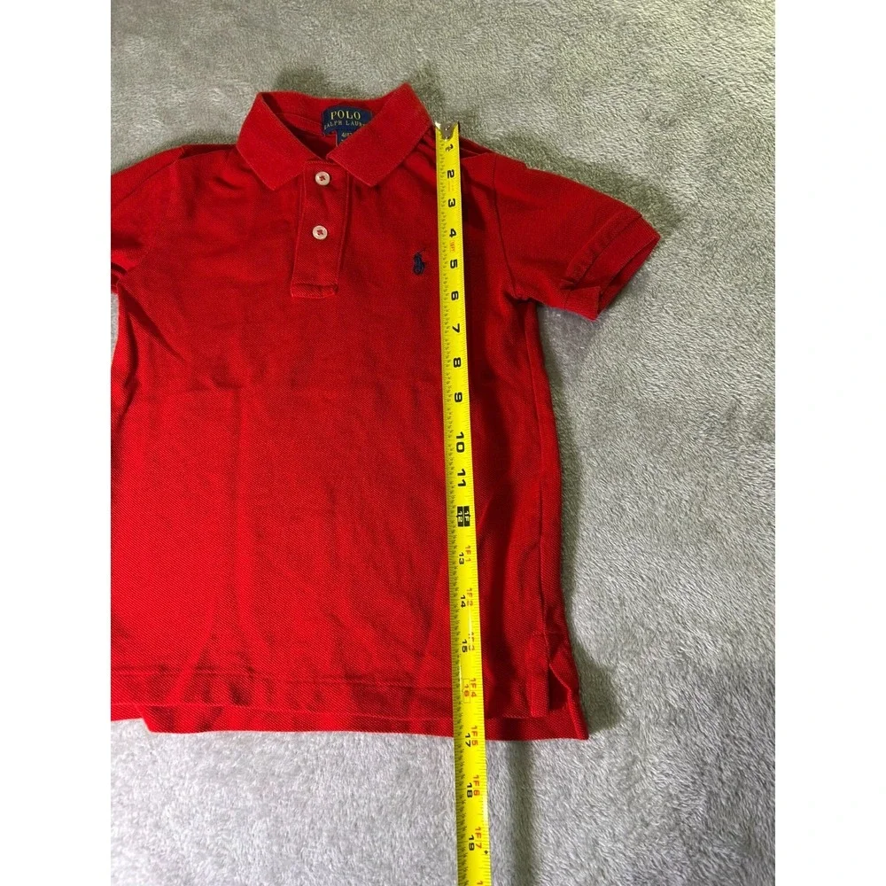 Polo Ralph Lauren Short Sleeve Polo Shirt Red Cotton  Boys 4T Logo Button - Picture 7 of 7